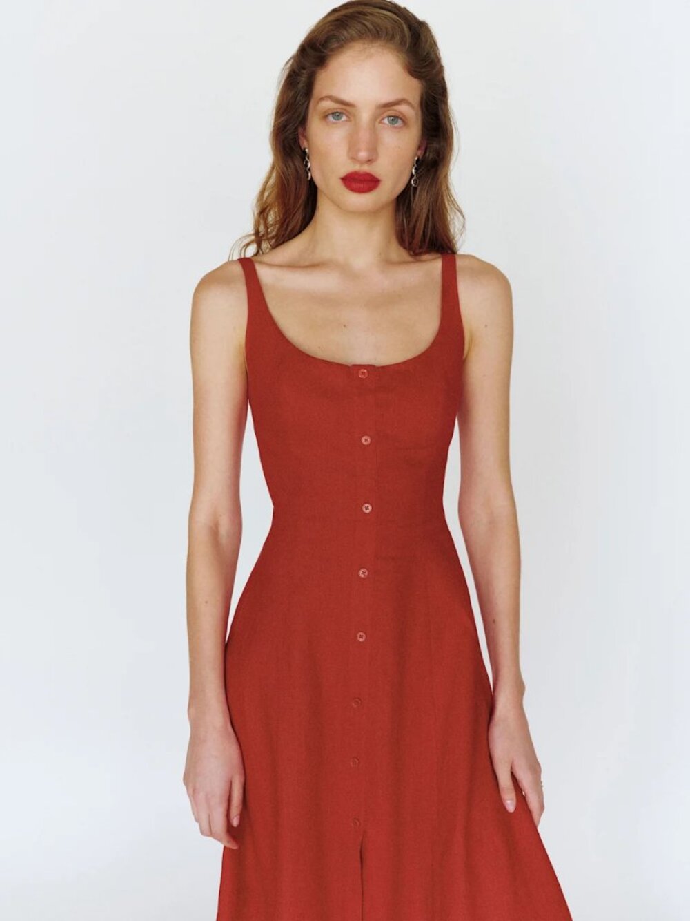 Reformation Fraise Linen Dress in lipstick red NWT - Picture 2 of 5